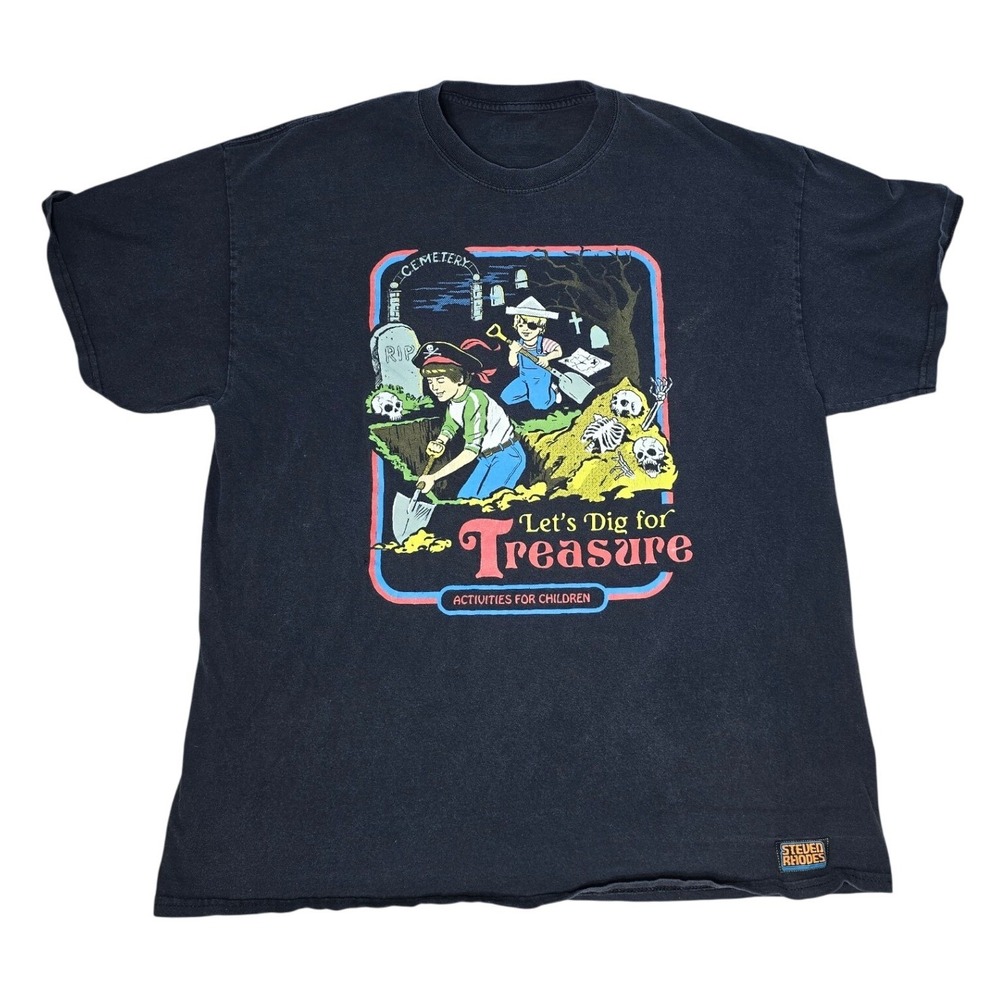 Worn Steven Rhodes Lets Dig for Treasure Graphic Tee Black Mens XL Grunge